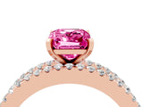Rose gold Emerald Cut Pink Sapphire Solitaire Ring with Pavé and Channel Set Band_40