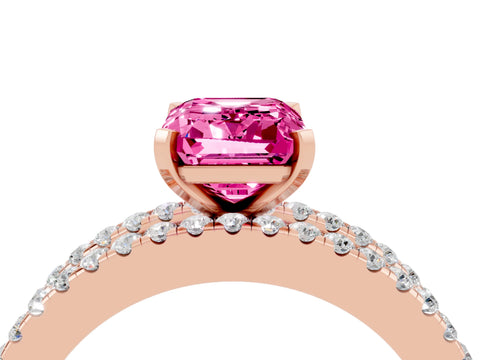 Rose gold Emerald Cut Pink Sapphire Solitaire Ring with Pavé and Channel Set Band_40