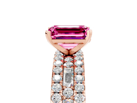 Rose gold Emerald Cut Pink Sapphire Solitaire Ring with Pavé and Channel Set Band_41