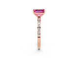 Rose gold Emerald Cut Pink Sapphire Solitaire Ring with Pave Band and Four Prong Setting_50