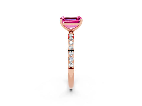 Rose gold Emerald Cut Pink Sapphire Solitaire Ring with Pave Band and Four Prong Setting_50