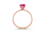 Rose gold Emerald Cut Pink Sapphire Solitaire Ring with Pave Band and Four Prong Setting_51