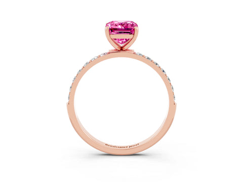 Rose gold Emerald Cut Pink Sapphire Solitaire Ring with Pave Band and Four Prong Setting_51