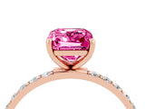 Rose gold Emerald Cut Pink Sapphire Solitaire Ring with Pave Band and Four Prong Setting_52