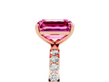 Rose gold Emerald Cut Pink Sapphire Solitaire Ring with Pave Band and Four Prong Setting_53