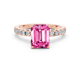 Rose gold Emerald Cut Pink Sapphire Solitaire Ring with Round  Pavé Band and Four-Prong Setting_44
