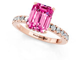 Rose gold Emerald Cut Pink Sapphire Solitaire Ring with Round  Pavé Band and Four-Prong Setting_45