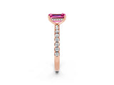 Rose gold Emerald Cut Pink Sapphire Solitaire Ring with Round  Pavé Band and Four-Prong Setting_46