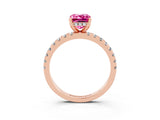 Rose gold Emerald Cut Pink Sapphire Solitaire Ring with Round  Pavé Band and Four-Prong Setting_47