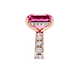 Rose gold Emerald Cut Pink Sapphire Solitaire Ring with Round  Pavé Band and Four-Prong Setting_49