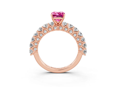 Rose gold Emerald Cut Pink Sapphire Solitaire Ring with Shared Prong Pavé Band and Four-Prong Setting_3