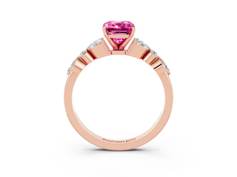Rose gold Emerald Cut Pink Sapphire Solitaire Ring with Side Stones and Four-Prong Setting_15
