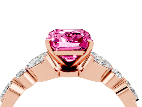 Rose gold Emerald Cut Pink Sapphire Solitaire Ring with Side Stones and Four-Prong Setting_16