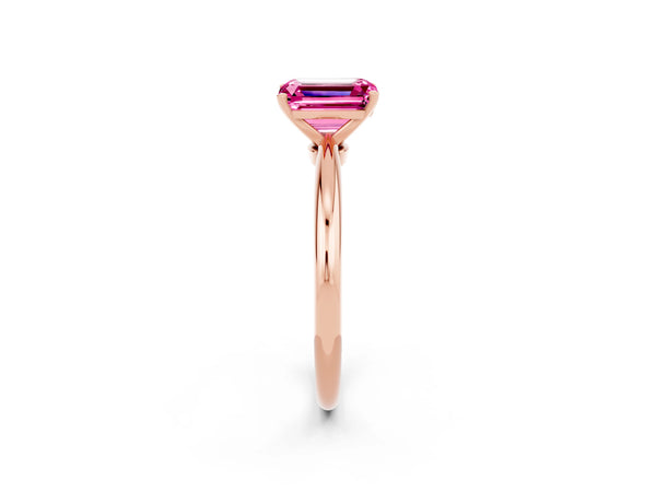 Rose gold Emerald Cut Pink Sapphire Solitaire Ring with Six-Prong Setting and Classic Band