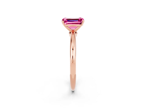 Rose gold Emerald Cut Pink Sapphire Solitaire Ring with Six-Prong Setting and Classic Band_2