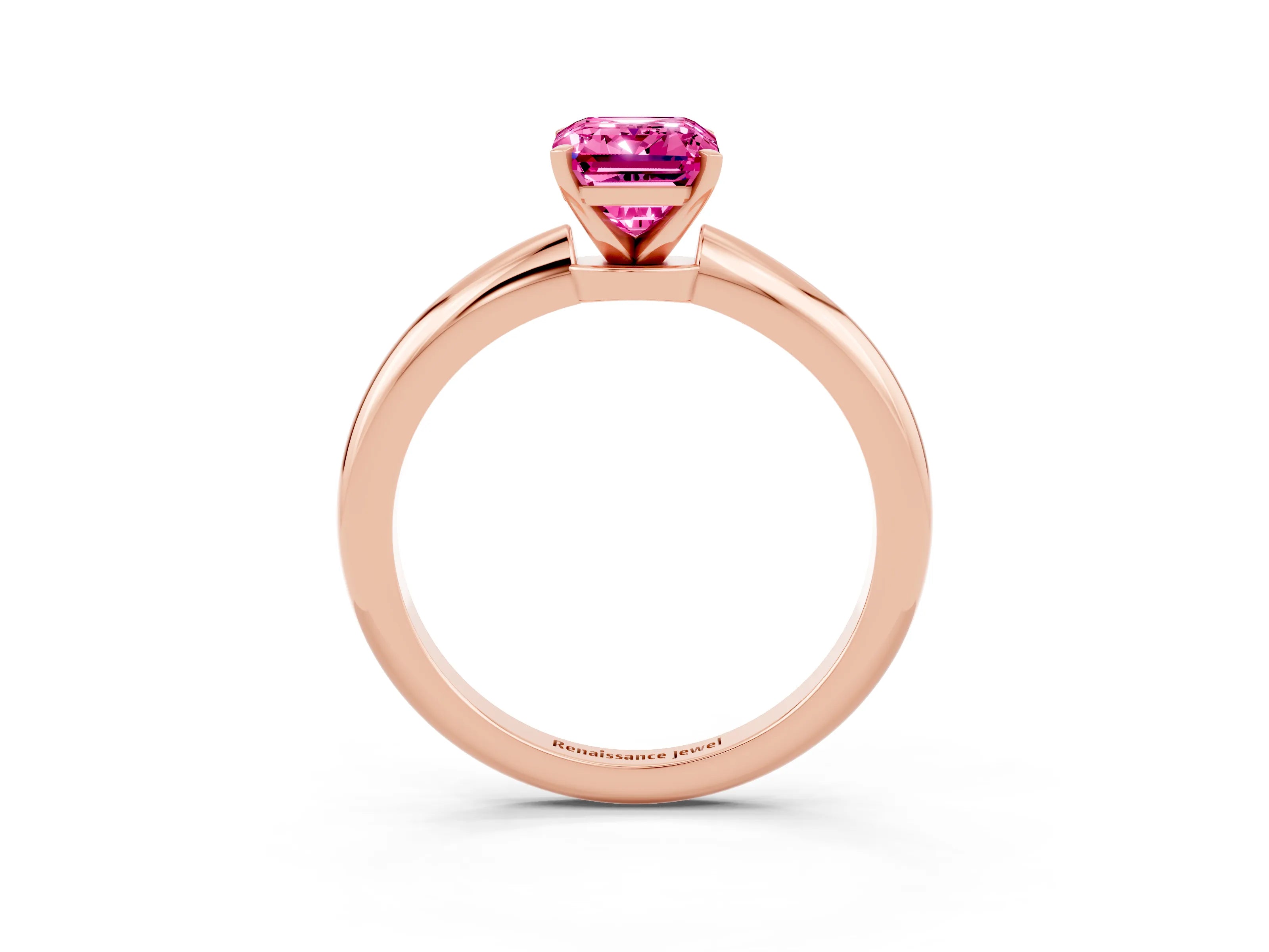 Rose gold Emerald Cut Pink Sapphire Solitaire Ring with Six-Prong Setting and Classic Band_3