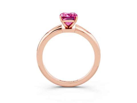 Rose gold Emerald Cut Pink Sapphire Solitaire Ring with Six-Prong Setting and Classic Band_3