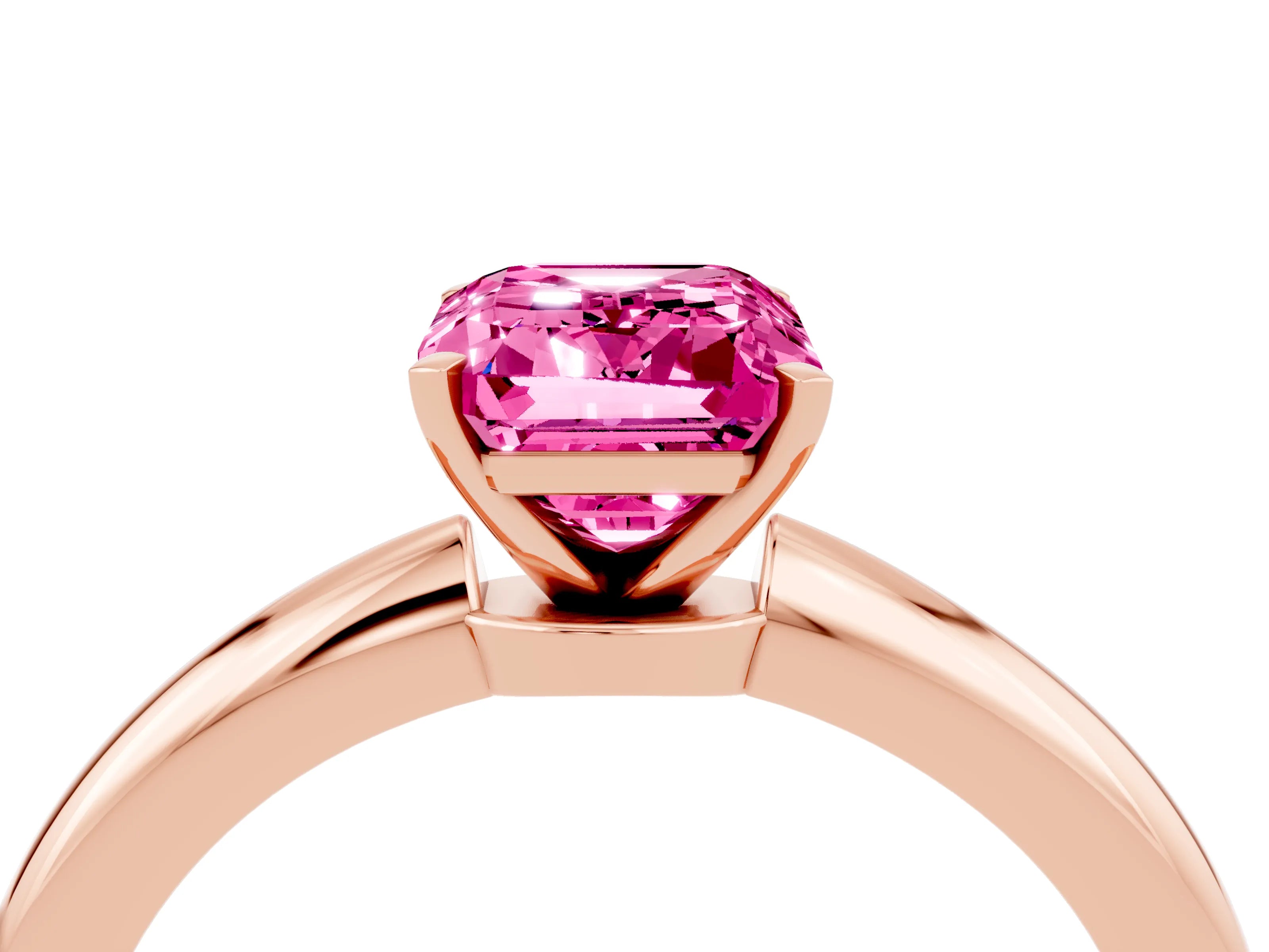 Rose gold Emerald Cut Pink Sapphire Solitaire Ring with Six-Prong Setting and Classic Band_4