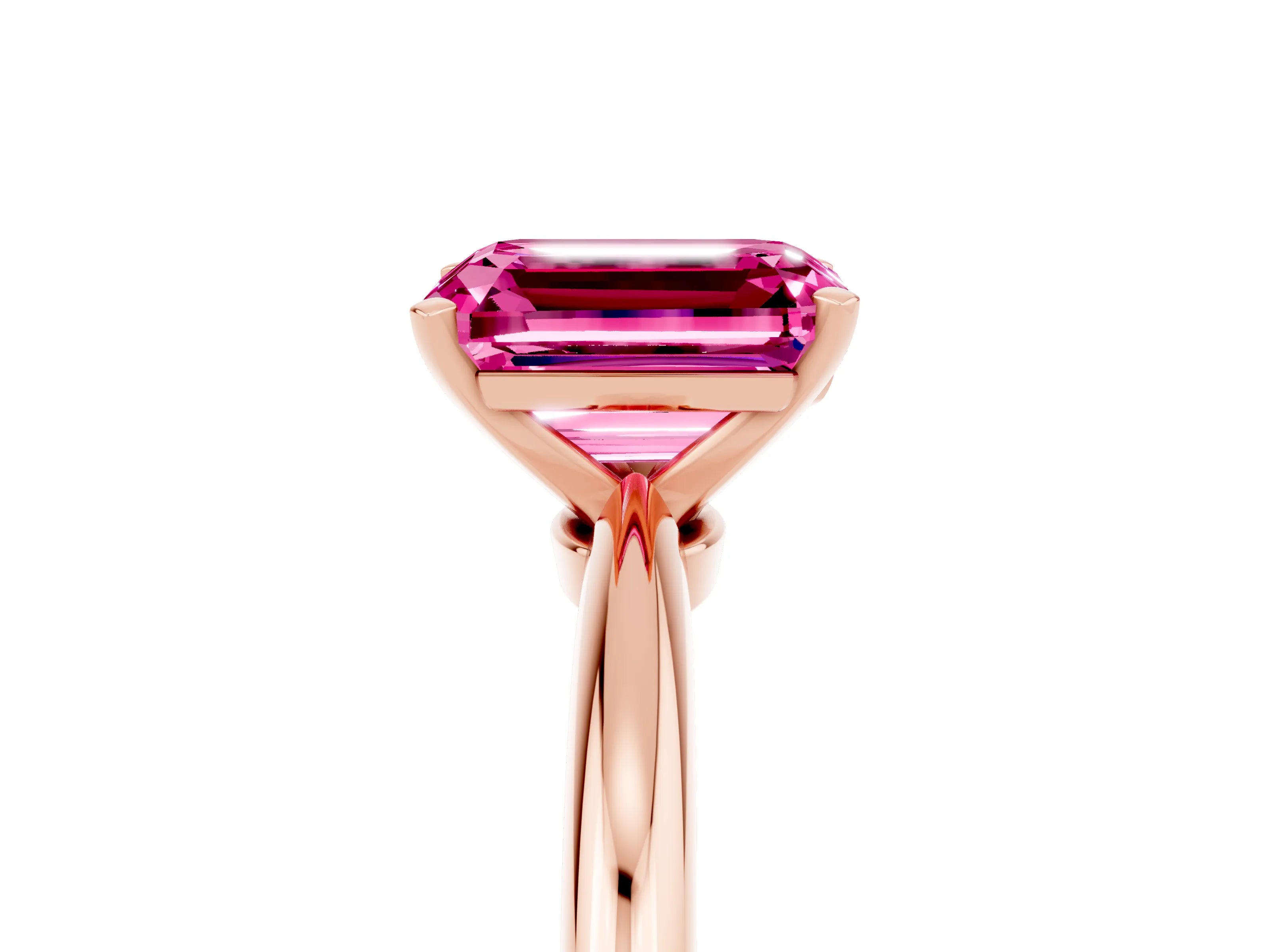 Rose gold Emerald Cut Pink Sapphire Solitaire Ring with Six-Prong Setting and Classic Band_5