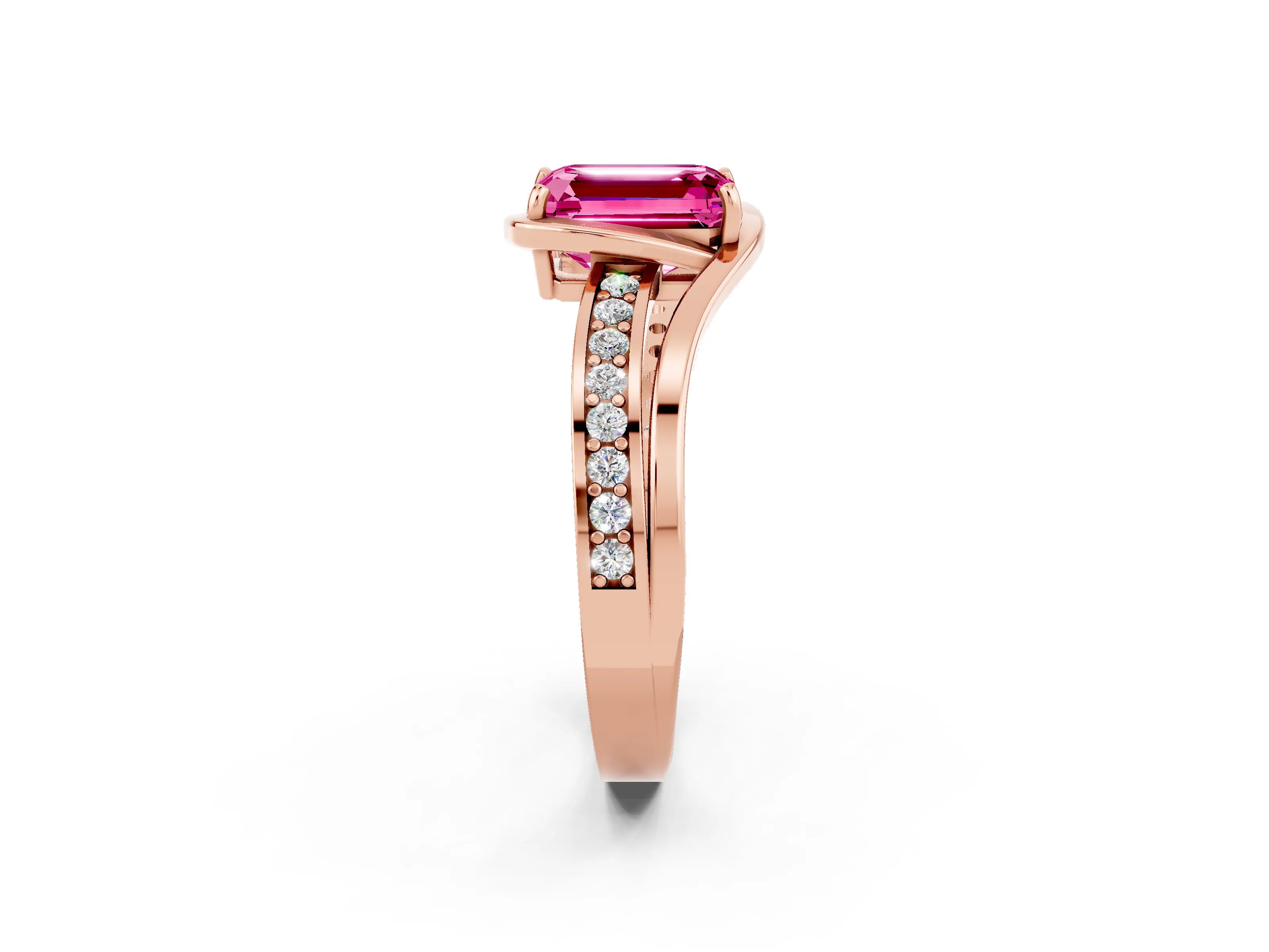 Rose gold Emerald Cut Pink Sapphire Solitaire Ring with Split Shank and Prong Setting_2