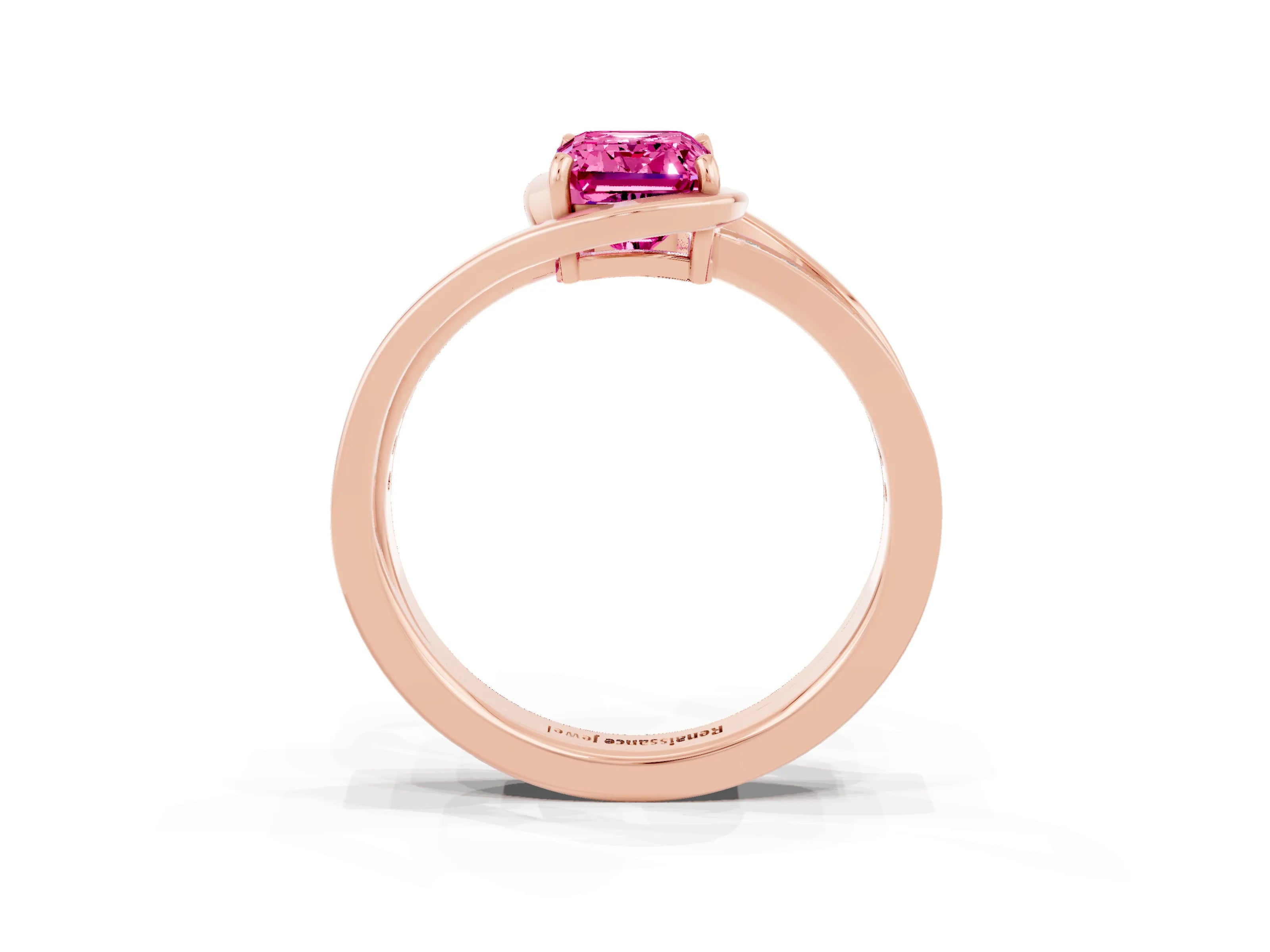 Rose gold Emerald Cut Pink Sapphire Solitaire Ring with Split Shank and Prong Setting_3