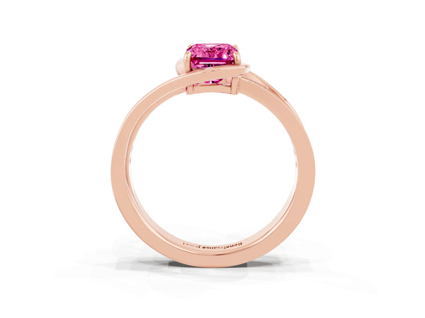 Rose gold Emerald Cut Pink Sapphire Solitaire Ring with Split Shank and Prong Setting