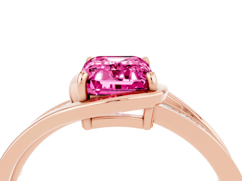Rose gold Emerald Cut Pink Sapphire Solitaire Ring with Split Shank and Prong Setting_4