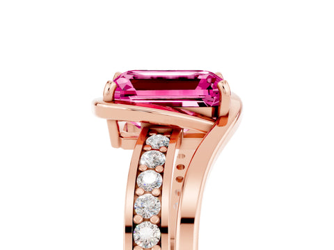 Rose gold Emerald Cut Pink Sapphire Solitaire Ring with Split Shank and Prong Setting_5