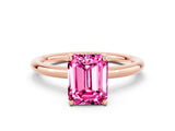 Rose gold Emerald Cut Pink Sapphire Solitaire Ring with Thin Band and Four-Prong Setting_36