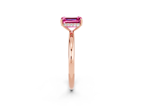 Rose gold Emerald Cut Pink Sapphire Solitaire Ring with Thin Band and Four-Prong Setting_38