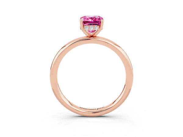 Rose gold Emerald Cut Pink Sapphire Solitaire Ring with Thin Band and Four-Prong Setting