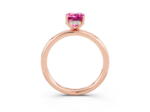 Rose gold Emerald Cut Pink Sapphire Solitaire Ring with Thin Band and Four-Prong Setting_39