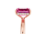 Rose gold Emerald Cut Pink Sapphire Solitaire Ring with Thin Band and Four-Prong Setting_41