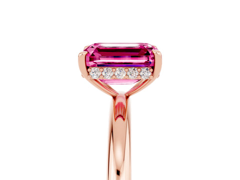 Rose gold Emerald Cut Pink Sapphire Solitaire Ring with Thin Band and Four-Prong Setting_41