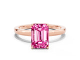 Rose gold Emerald Cut Pink Sapphire Solitaire Ring with Thin Band and Prong Setting_12
