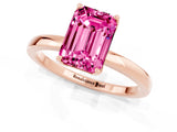 Rose gold Emerald Cut Pink Sapphire Solitaire Ring with Thin Band and Prong Setting_13