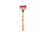 Rose gold Emerald Cut Pink Sapphire Solitaire Ring with Thin Band and Prong Setting_14