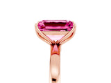 Rose gold Emerald Cut Pink Sapphire Solitaire Ring with Thin Band and Prong Setting_17
