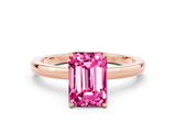 Rose gold Emerald Cut Pink Sapphire Solitaire Ring with Thin Band and Prong Setting_18