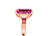 Rose gold Emerald Cut Pink Sapphire Solitaire Ring with Thin Band and Prong Setting_23