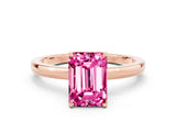 Rose gold Emerald Cut Pink Sapphire Solitaire Ring with Thin Band and Prong Setting_36