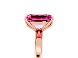 Rose gold Emerald Cut Pink Sapphire Solitaire Ring with Thin Band and Prong Setting_41