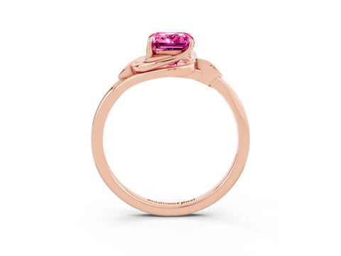Rose gold Emerald Cut Pink Sapphire Solitaire Ring with Twist Band and Four-Prong Setting_27