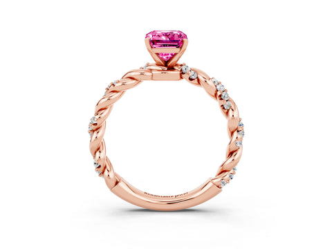 Rose gold Emerald Cut Pink Sapphire Solitaire Ring with Twisted Band and Pavé Accents_3
