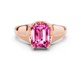 Rose gold Emerald Cut Pink Sapphire Solitaire Ring with Wide Band and Prong Setting_24