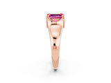 Rose gold Emerald Cut Pink Sapphire Solitaire Ring with Wide Band and Prong Setting_26