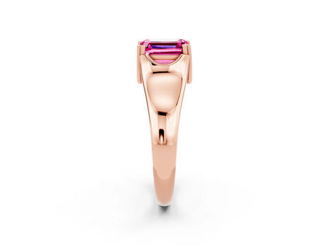 Rose gold Emerald Cut Pink Sapphire Solitaire Ring with Wide Band and Prong Setting_26
