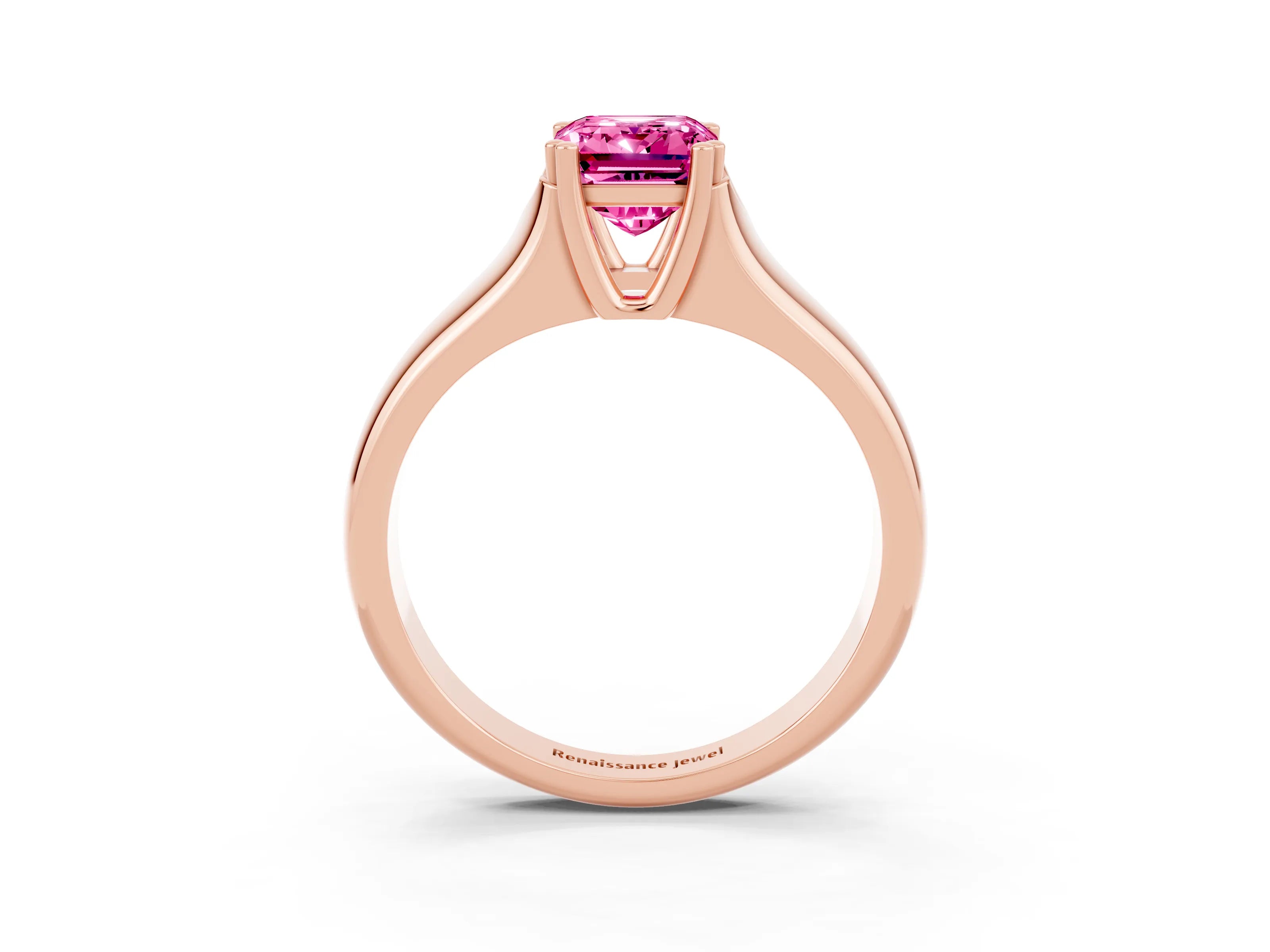 Rose gold Emerald Cut Pink Sapphire Solitaire Ring with Wide Band and Prong Setting_27