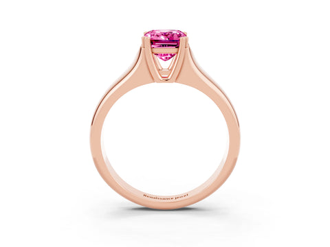 Rose gold Emerald Cut Pink Sapphire Solitaire Ring with Wide Band and Prong Setting_27