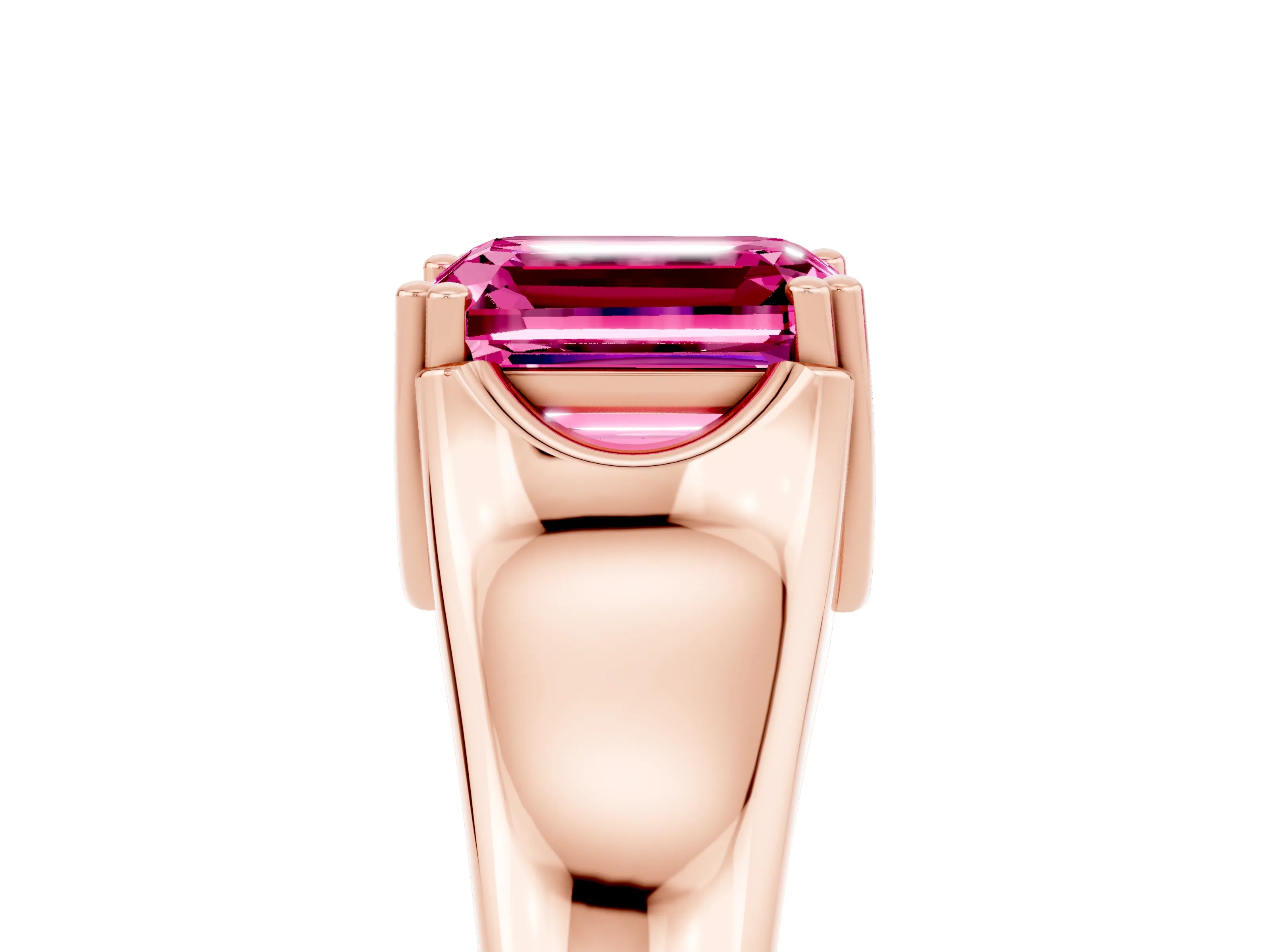 Rose gold Emerald Cut Pink Sapphire Solitaire Ring with Wide Band and Prong Setting_29